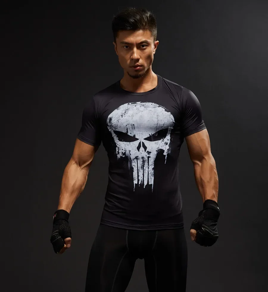 Fashion The Punisher Cosplay Short Sleeve T-Shirt Summer High Quality 3D Printed T Shirts Men Compression Fitness Clothing