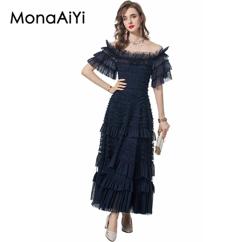 

MonaAiYi Fashion Summer Women's Butterfly sleeve Tiered Ruffles Backless Mesh Dress Bohemia Party Mixi Dresses