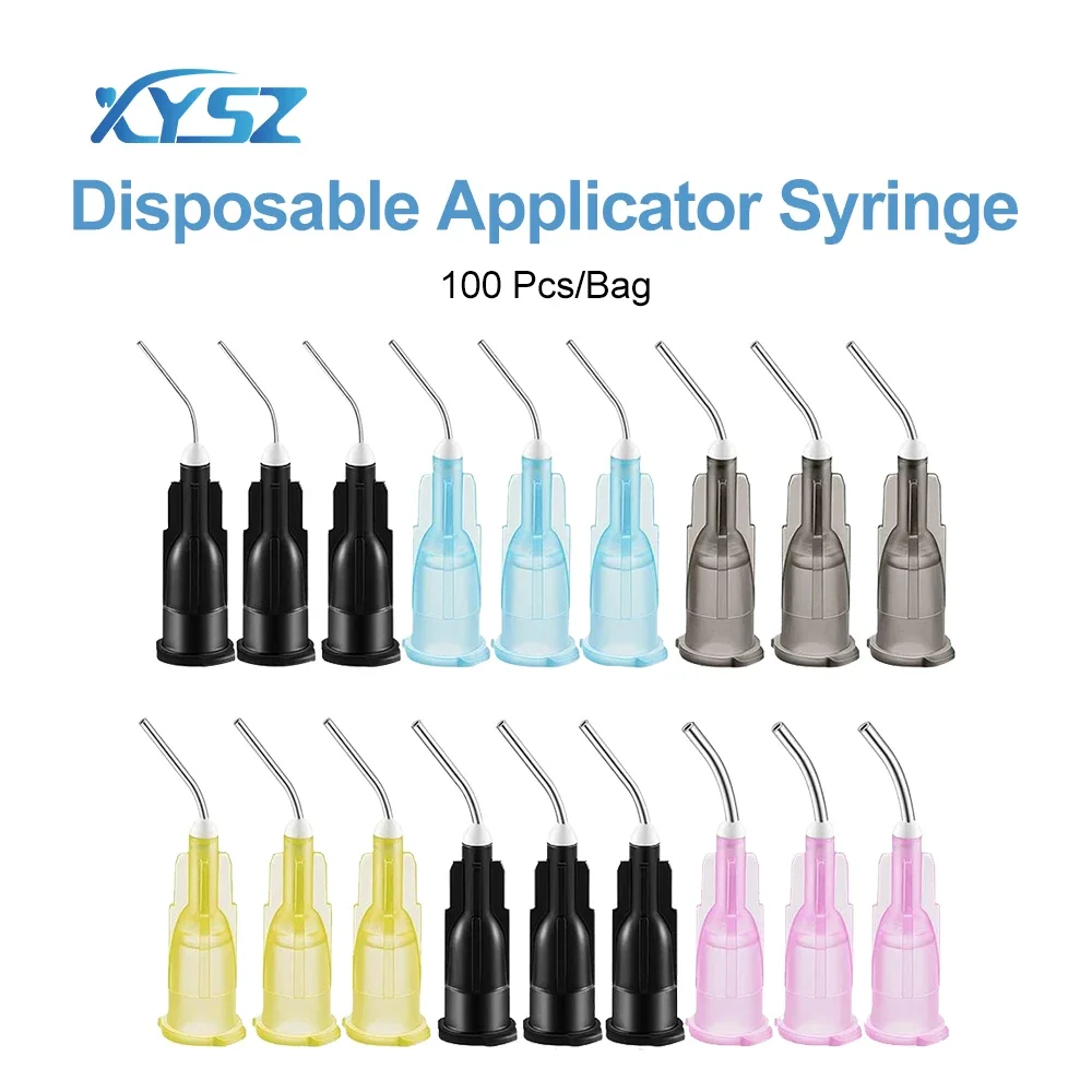 XYSZ 100Pcs/Bag Pre Bent Dispensing Tip Etchant Resin Flow Composite Needle Tip Disposable Applicator Acid Reagent Syringe Tip