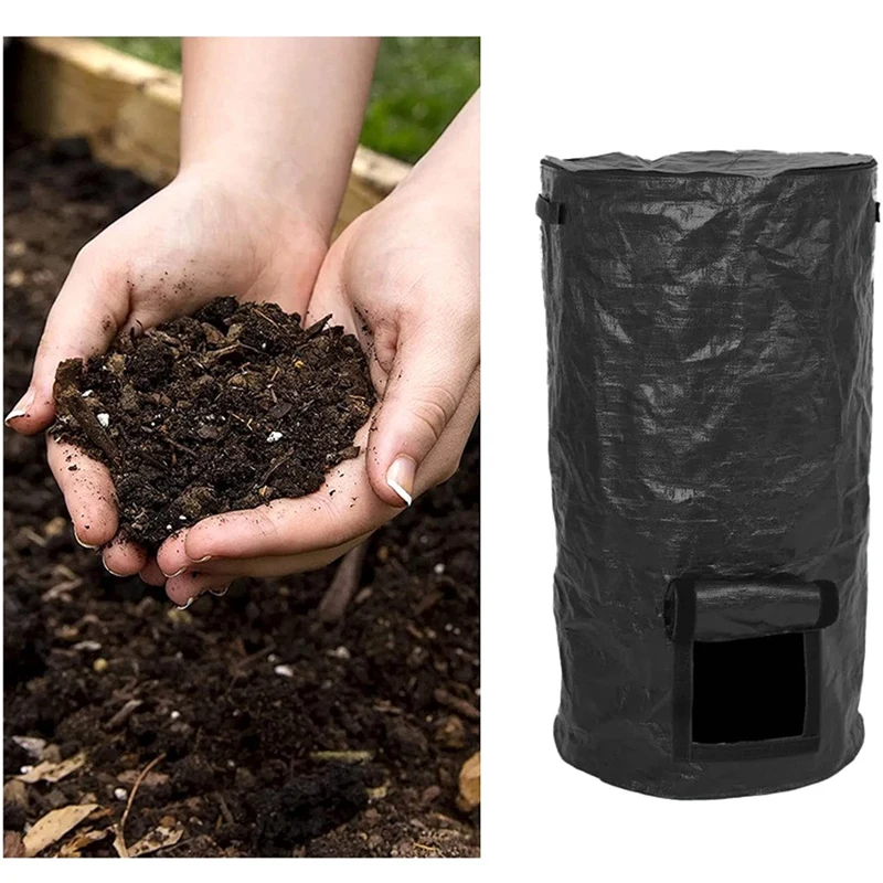 Collapsible Garden Yard Compost Bag With Lid Fertilizer Waste Sacks Composter 15 Gallon Ferment Manure Waste Collector Durable