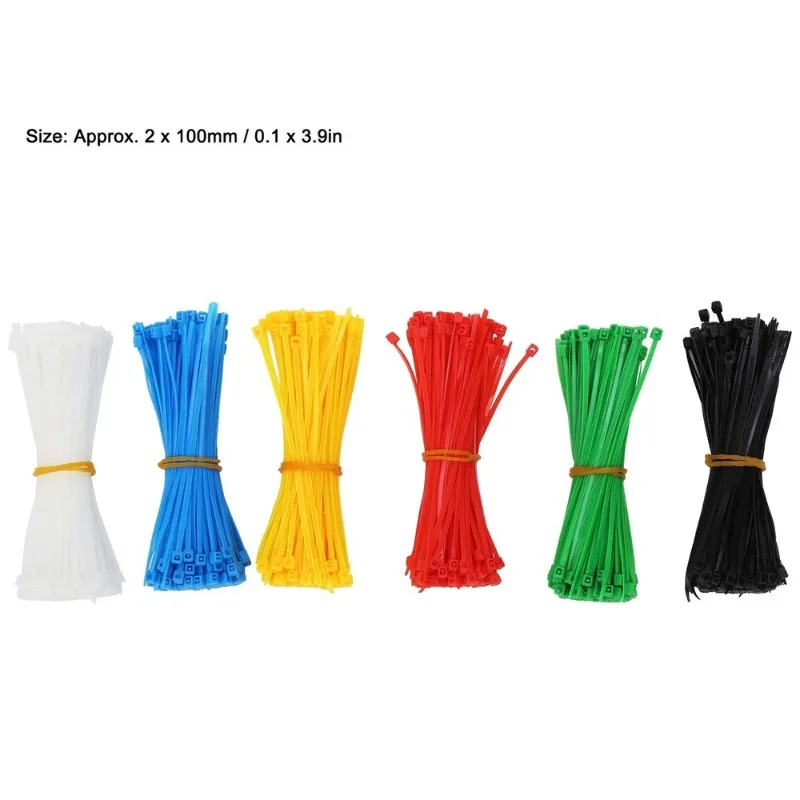900PCS Self-Locking Nylon Cable Ties Multicolor Zip Ties Colorful Wire Binding Wrap Straps Zip Ties Organizer Accessory M2*100mm