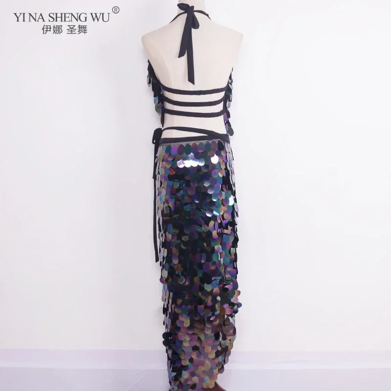 4 ألوان ملابس رقص البطن طويل وشاح الورك سيدة الرقص الشرقي وشاح الورك حزام للف الوسط الترتر مقياس السمك اكسسوارات Dancewear النساء #4