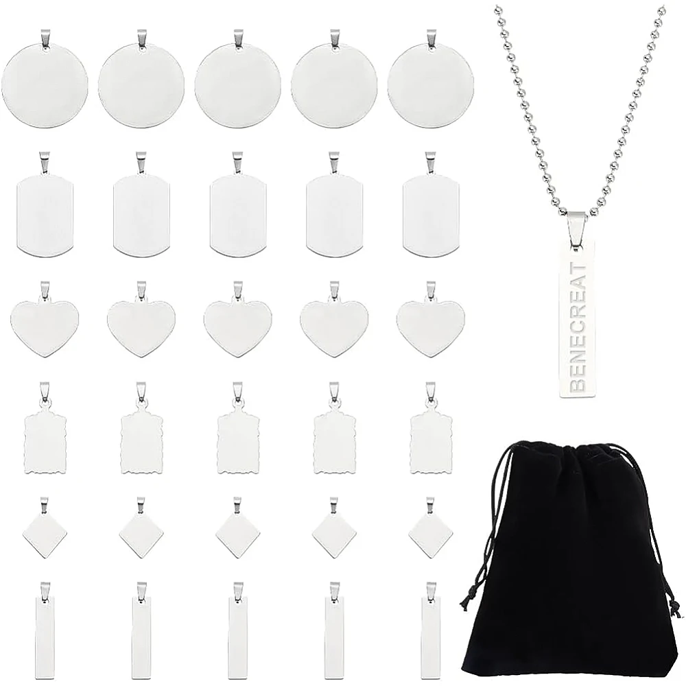 

Stainless Steel Stamping Blank Tag Pendants with Snap on Bails One Side Polishing Stainless Steel Color 5pcs/kind 30pcs/set