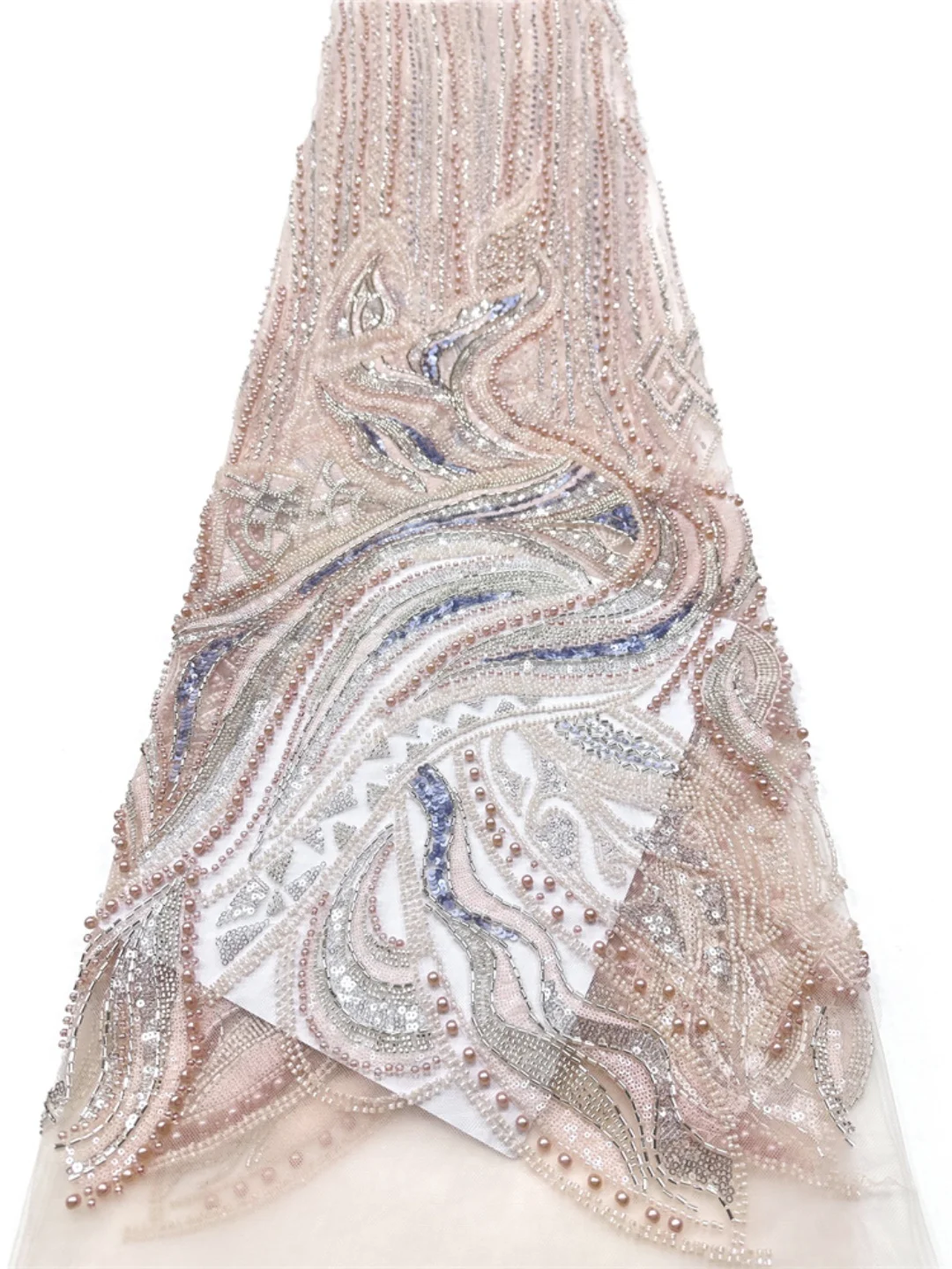 

2026 High Quality Nigerian Heavy Beaded Lace Fabric 5 Yards African Sequins Embroidery Tulle Lace For Wedding Party Dress Sewing