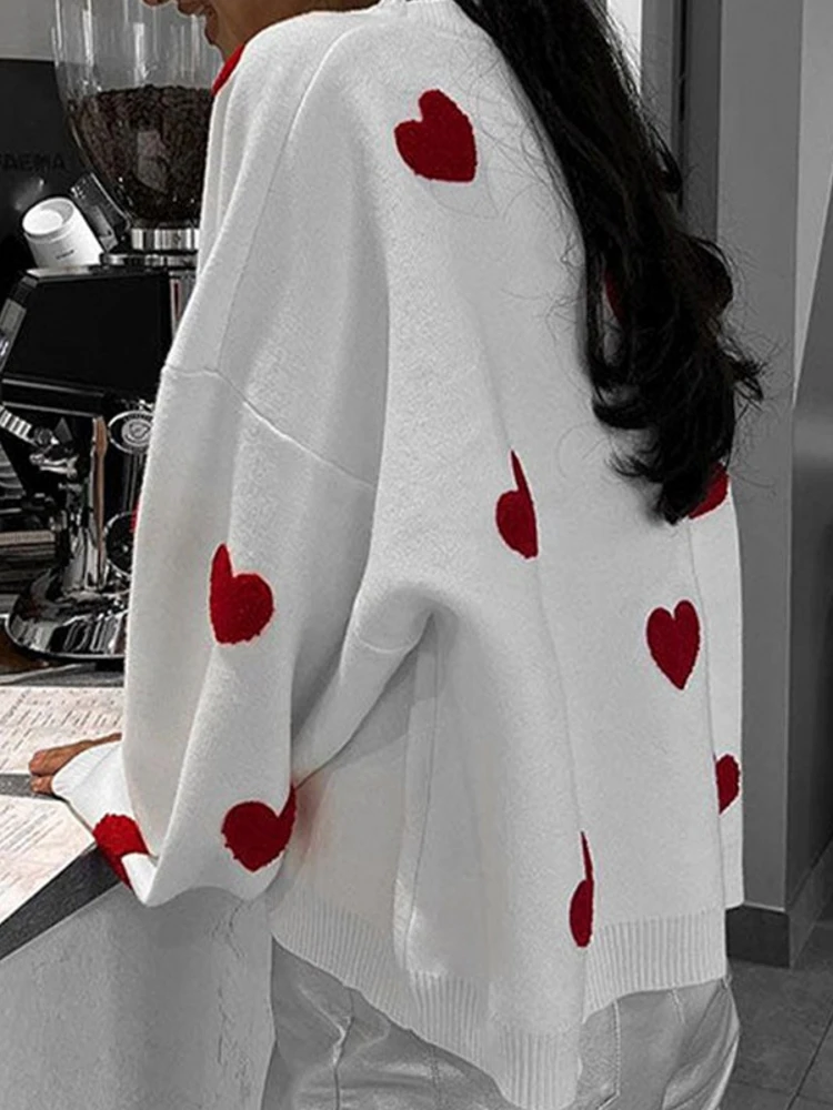 

Вязаный свитер с узором «сердце», модный, как у интернет-знаменитостей, длинный, повседневный, для ношения на каждый день, необрезанный, пуловер