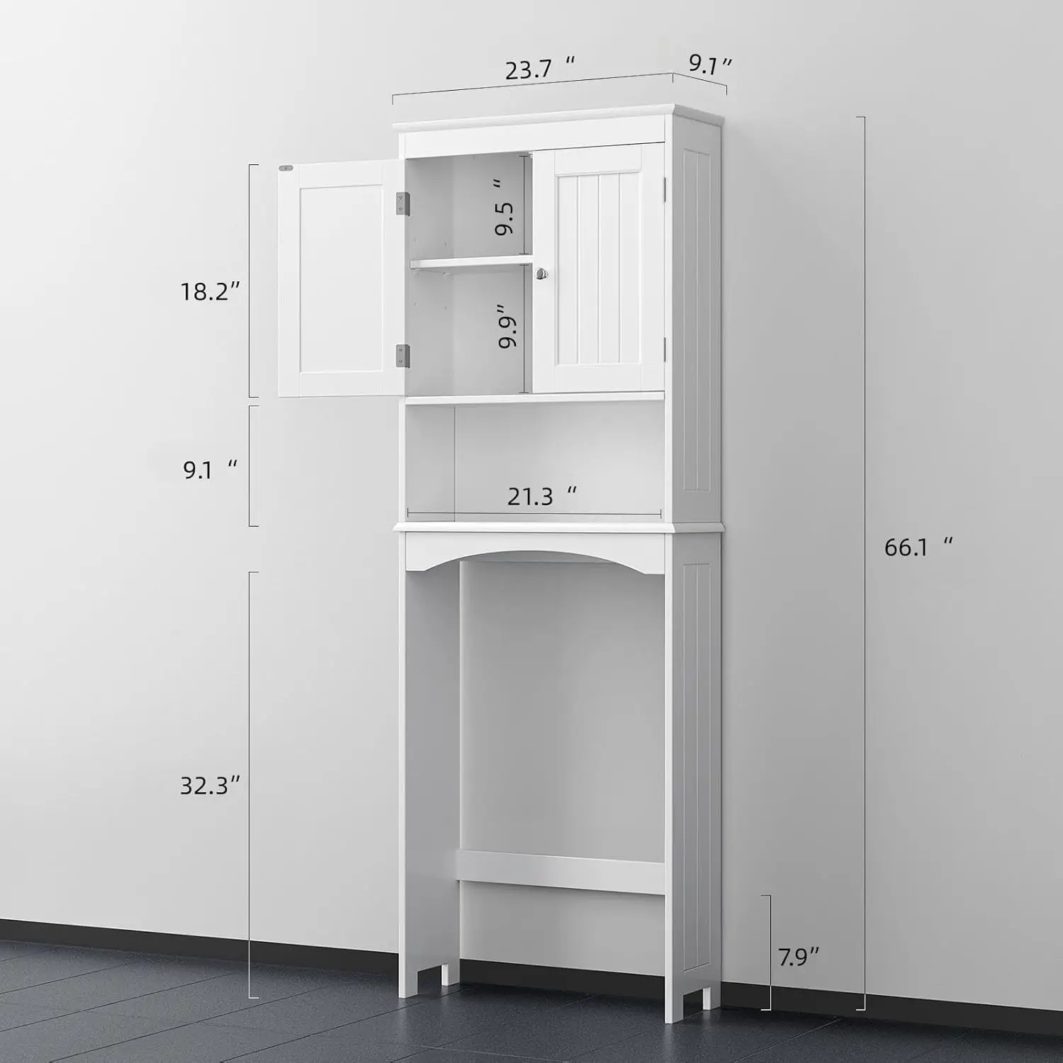 Over The Toilet Storage Cabinet with Open Shelf  Organizer with Adjustable Shelf and Double Doors Over The Toilet Storage Shelf