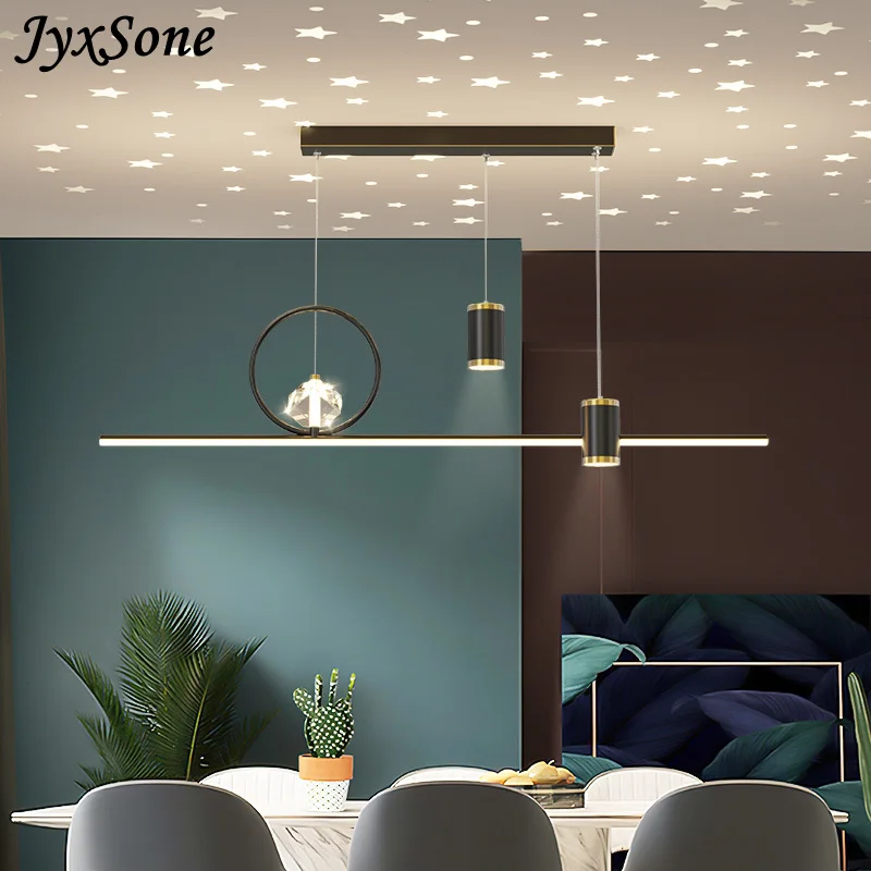 Simple Ceiling Chandelier Kitchen Restaurant Adjustable Line Luxury Lamp Dining Table Bar Led Light Bar Black Dining Room Lamp