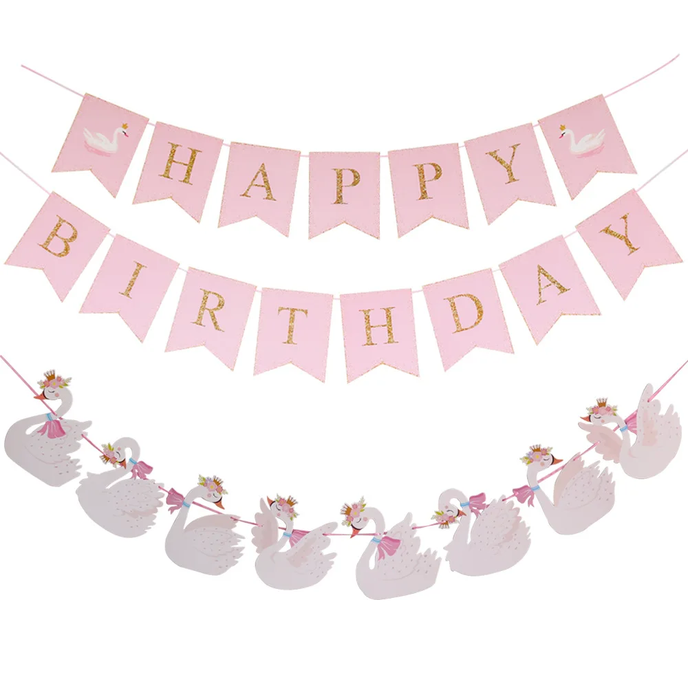 Paper White Swan Garland Banner Bunting Pink White Wedding Decorations for Home Birthday Party Supplies Baby Shower Girls Decor