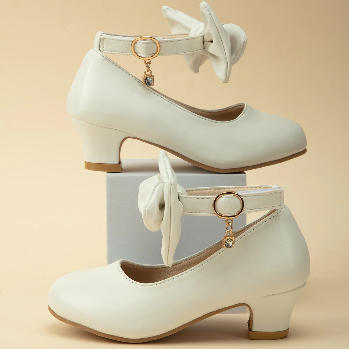 Chaussures en cuir à talons hauts avec nœud simple pour filles, chaussures de princesse, chaussures formelles pour enfants, chic, fête de mariage, document solide, nouveau, 2024