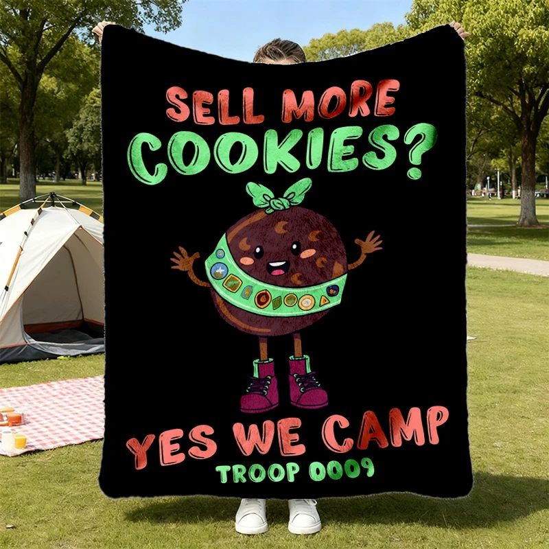Scout Troop Flannel Blanket, Sell More Cookies Yes We Camp Flannel Throw, Cookie Dealer Cozy Blanket