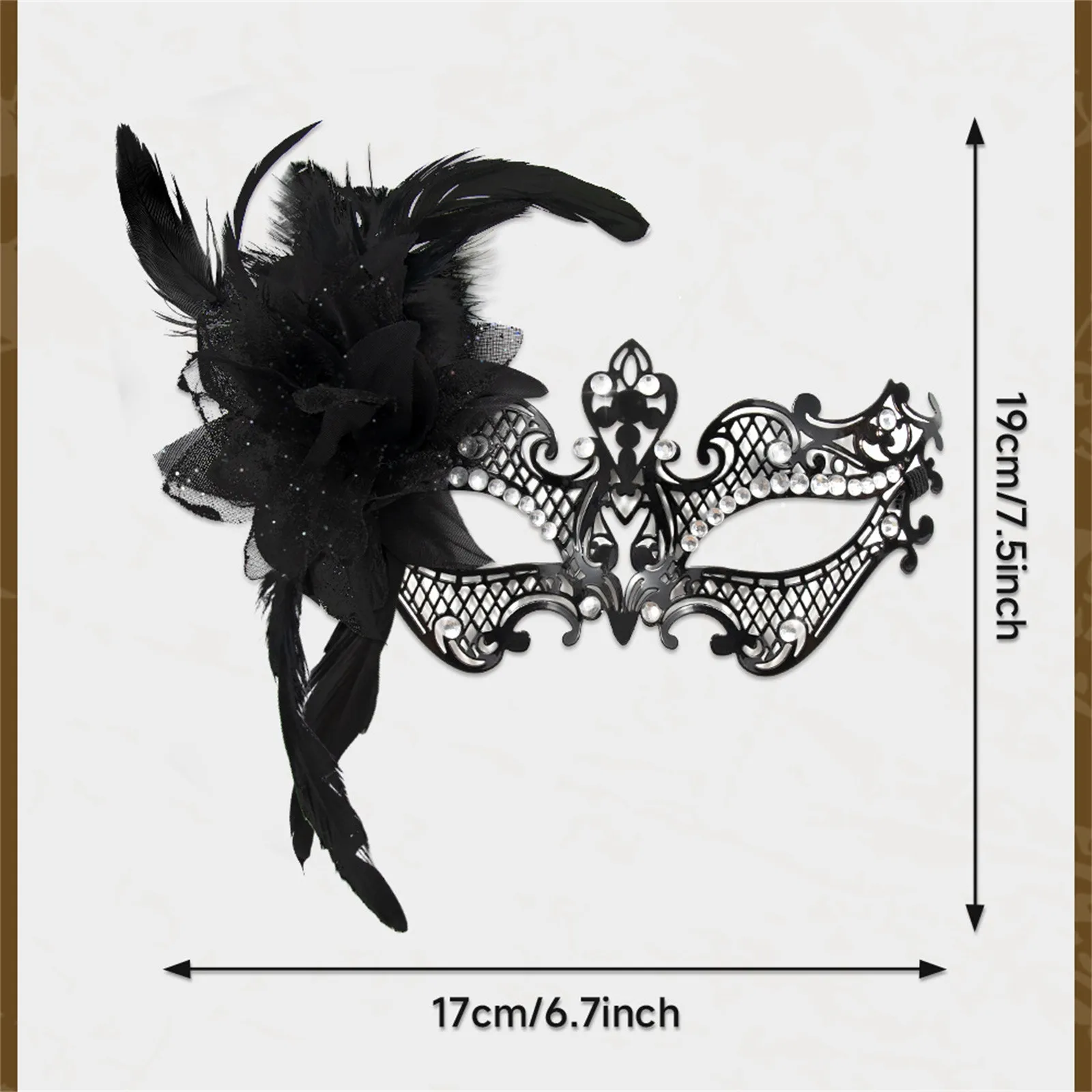 Máscara de Metal para mascarada de Carnaval, máscara hueca de flor negra, fiesta navideña de Halloween, máscara de diamante de media cara, accesorios de disfraz de bola enmascarada
