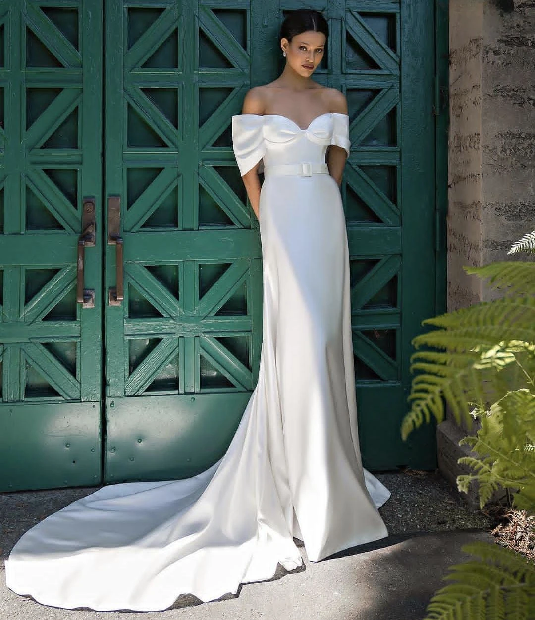 Elegant Wedding Dress With Court Train Satin Off The Shoulder For Women Bridal Gowns Charming Stunning Customize To Measures 202