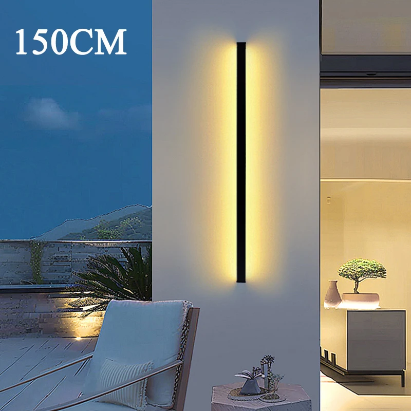 Modern LED Long Wall Lamp IP65 Waterproof Outdoor lighting AC220V Aluminum Black  Garden porch Sconces Decor Wall Lamp