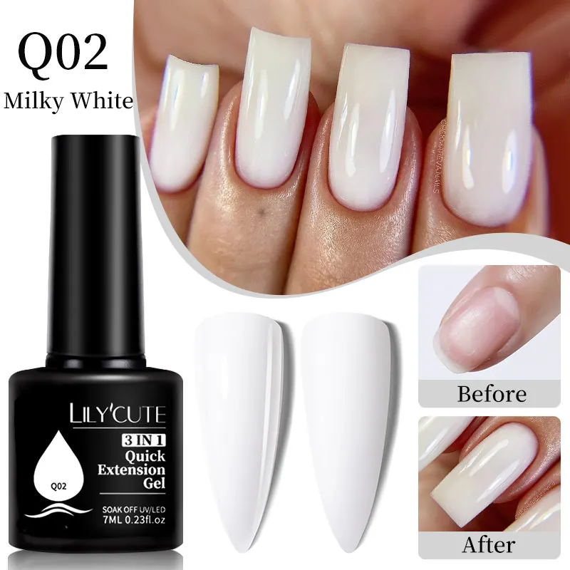 LILYCUTE 7ml Quick Extension Nail Polish Jelly Light Colors Transparent Milk White Pink Gel Quick Building Nail Art Gel Var view 2