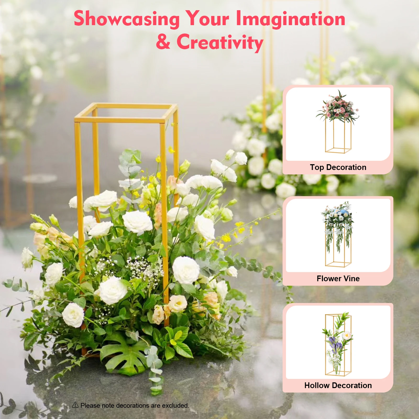 4Pcs Wedding Flower Stand Set, Gold Metal Column Rack Floor Geometric Display Stand Wedding Centerpieces Party Prop Decor Holder