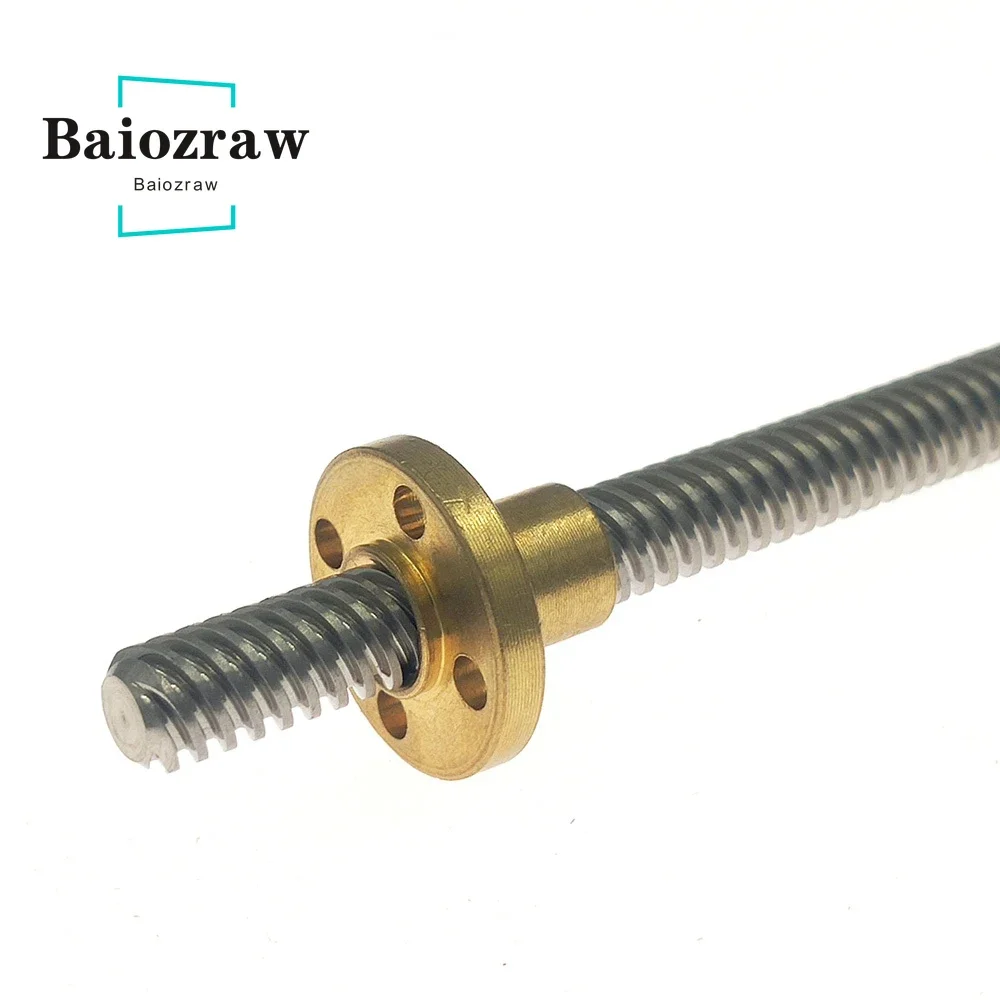 T8 Lead Screw Pitch 2mm Lead 8mm 304 Steel Length 150mm 200mm 250mm 300mm 350mm 400mm 450mm 500mm with Brass Nut CNC 3D Printer