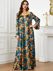 Eid abito da festa musulmano per donna Diamond Print Vestidos Largos Ramadan Abaya marocco caftano Dubai turchia Robe Jalabiya 2024