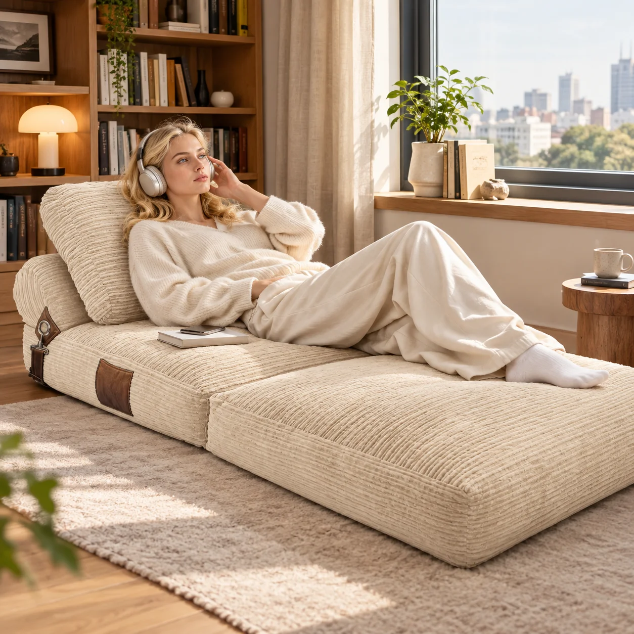 Modular Corduroy Floor Sofa, Free Combination Lazy Couch, Foldable Convertible Sofa Bed, No Assembly Comfy Lounge Seat for Living Room Bedroom Gaming Room