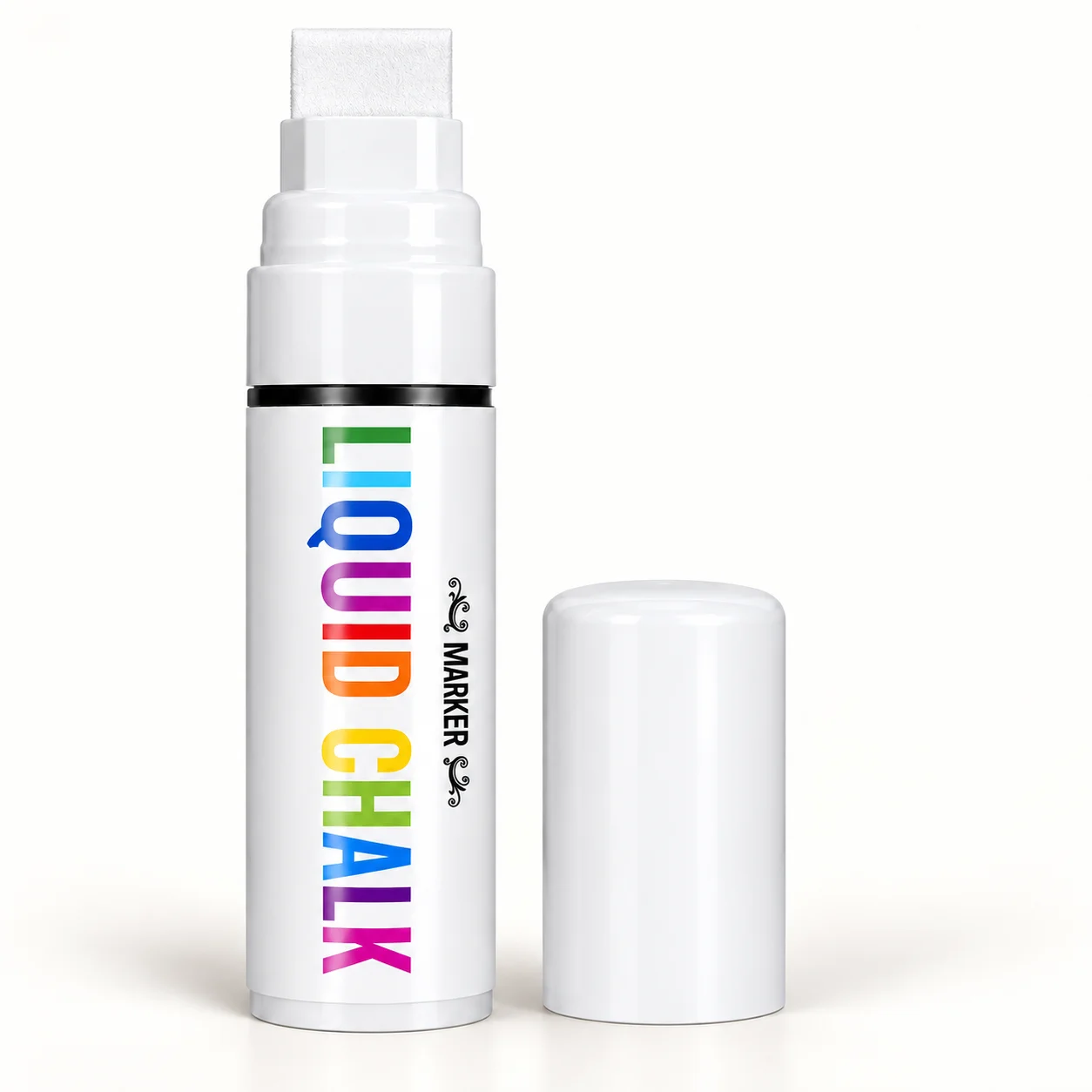 1 White Liquid Chalk Marker with Nominal 15mm Broad Flat Tip and Black Front Ring