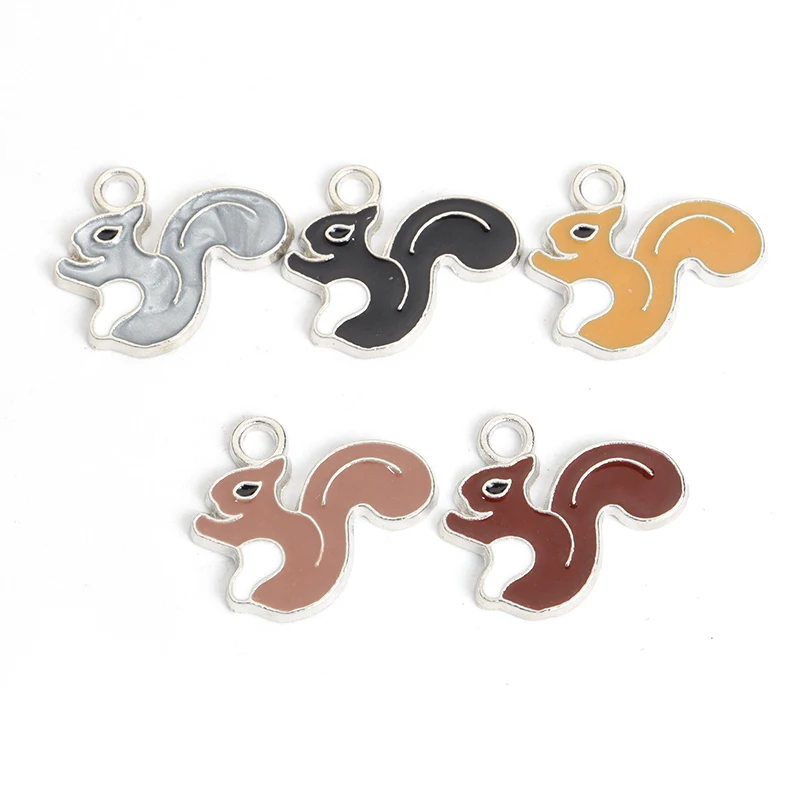 10pcs 5 Colors Cute Squirrel Enamel Charms Fashion Necklace Earrings Keychain Making Animal Styling Drip Oil Alloy Pendants