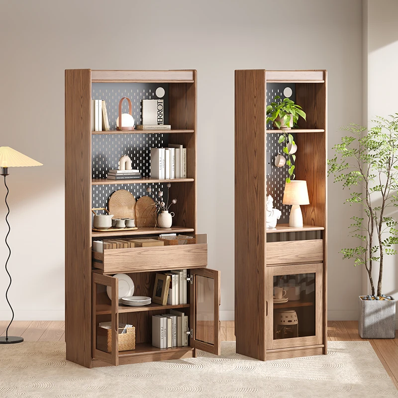 

Solid wood hole board small apartment dining side tea cabinet Japanese living room multi-functional shelf drawer locker