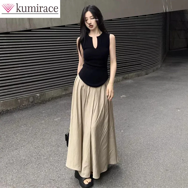 Korean Style Elegant Slimming Vest Half Skirt, Korean Two-piece Set for Women's 2026 Summer Outfit, Complete Set Skirt Sets