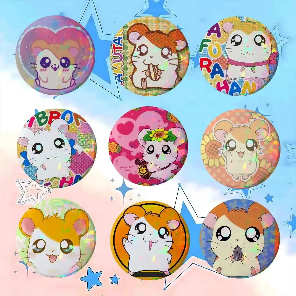 ANIME H-Hamtaros Cute Hamster  Badge Creative Round Plastic Brooch Clothes Decorative Pins Jewelry Gifts for Friends