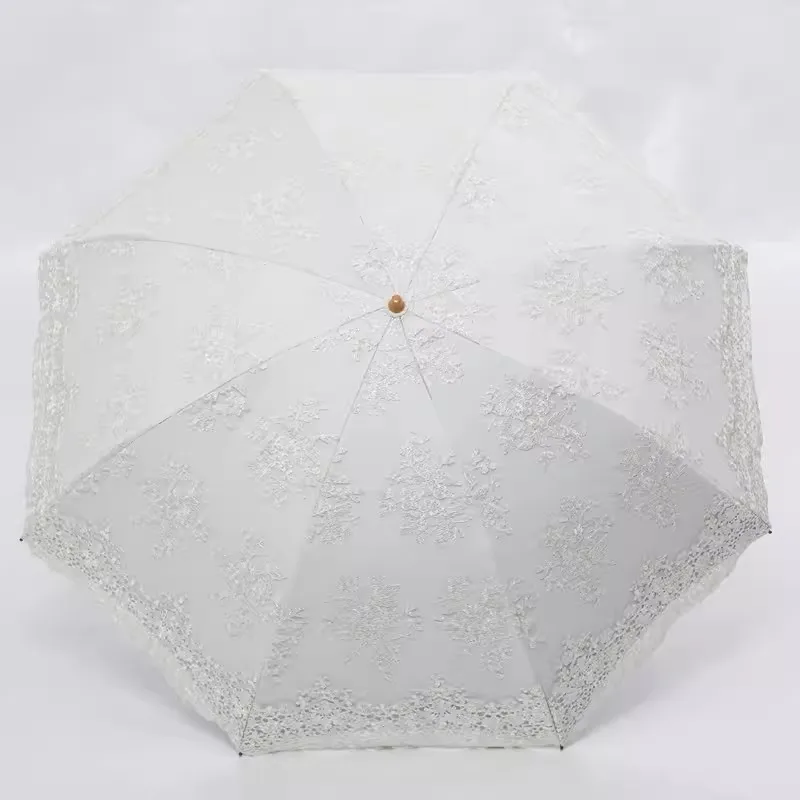 Lace Double Layer Sun Rain Umbrella Female Princess Rainproof Sunscreen Parasol Luxury Black Coating 3 Fold Compact Lightweight