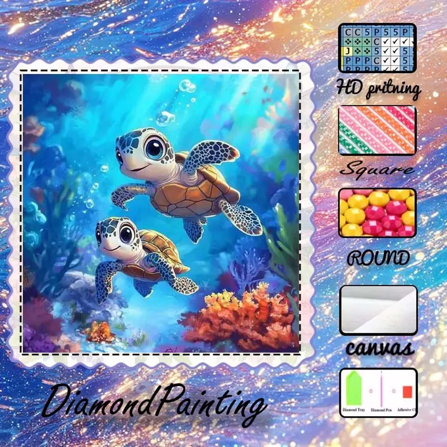 

1 piece 5D DIY flocking cloth, special drill, diamond painting kit, turtle, ocean, pattern mosaic, diamond art