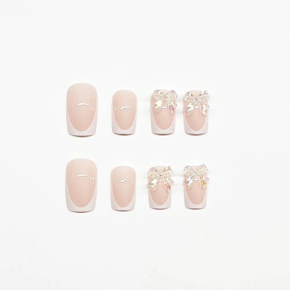 Manicure indossabile staccabile Unghie finte francesi Testa quadrata Unghie finte Copertura completa Flash Stampa sulle unghie Ragazza