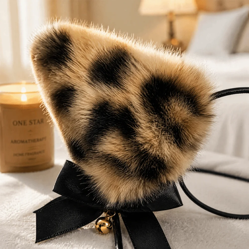 Fashion Leopard Print Cat Ears Headband Bow Bell Cute Cosplay Hair Accessories Novelty Furry Hair Hoop Women