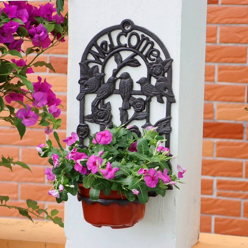 Creative Cast Iron Small Bird Flower Pot Stand, Iron Art Wall-Mounted Flower Basket Rack, Wall Storage Flower Stand, Wall Decor,
