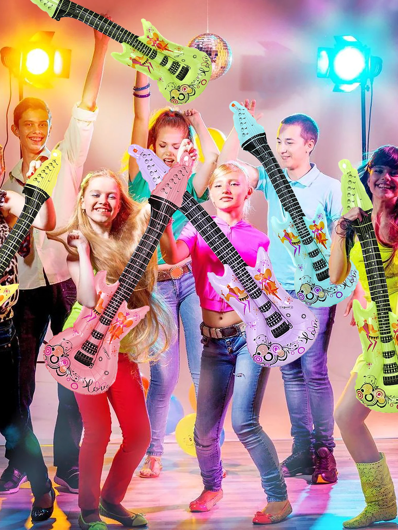 1 Stück/5 Stück Folienballons in Form einer Rockgitarre, geeignet für Disco-Partys, Geburtstage, Musikveranstaltungen, Babypartys. – Detail 3