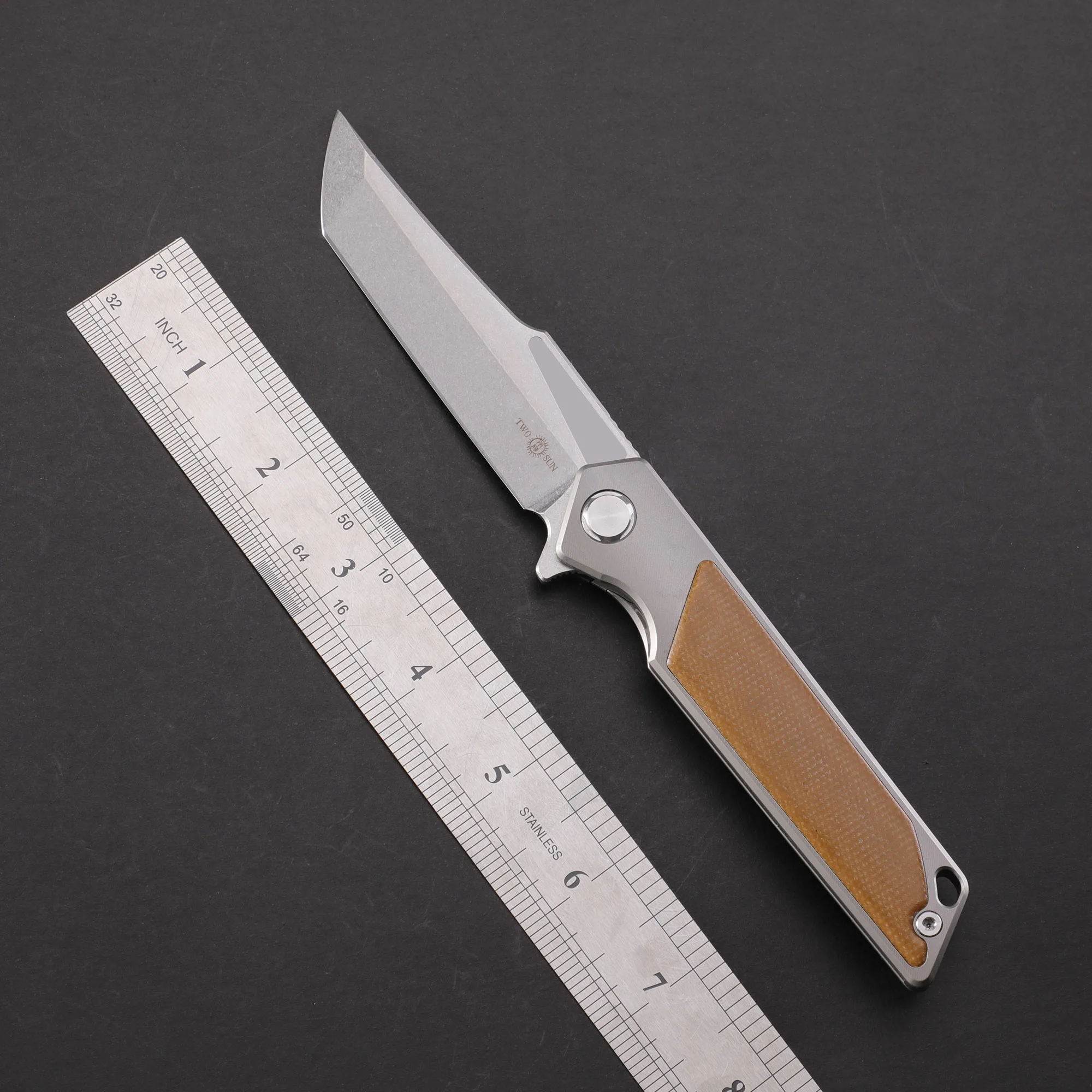 Cuchillo plegable de calidad TWOSUN TS366, mango de titanio, multiherramienta para exteriores con rodamiento, hoja de acero 14C28N, herramienta EDC de supervivencia para acampar