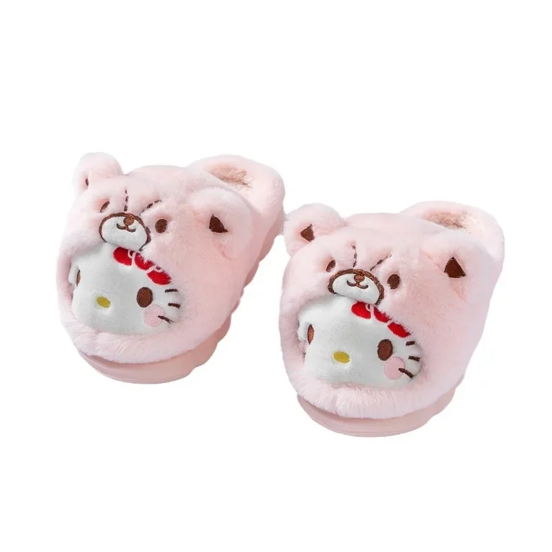 Chinelos de pelúcia Sanrio Kuromi fofos para crianças, chinelos macios e antiderrapantes para meninos e meninas, sapatos de algodão para casa, presente de Natal, novos