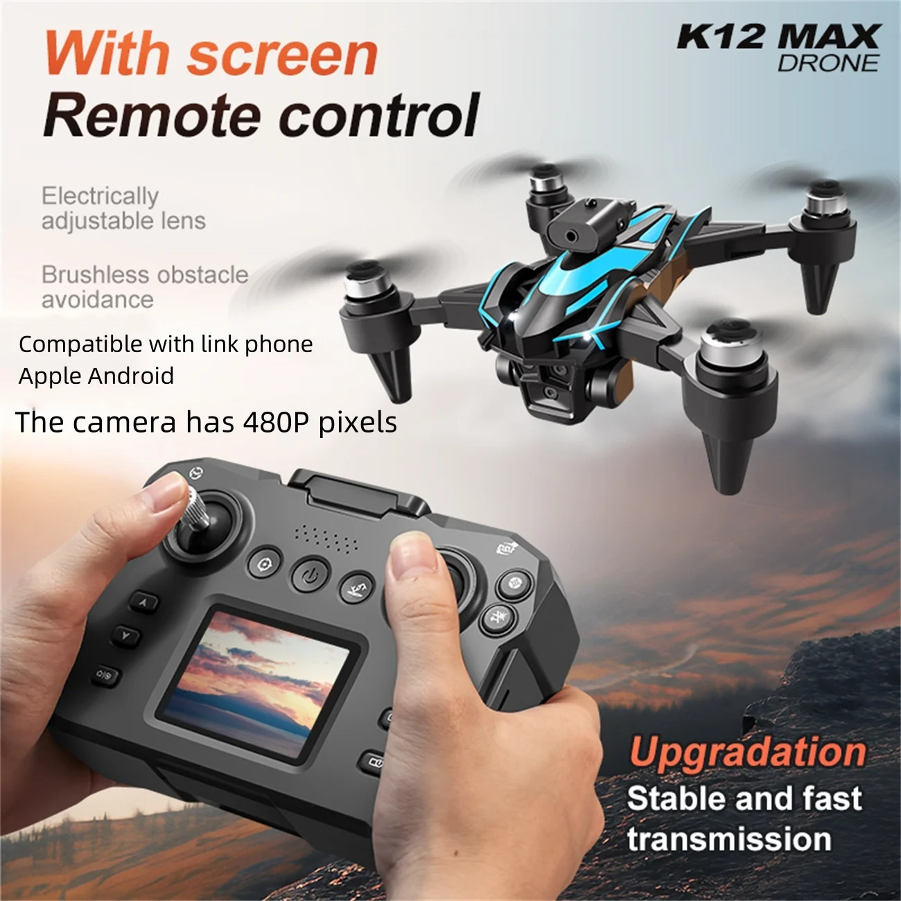

Professional brushless drone K12Max large screen display 6K HD aerial camera WiFi FPV quadcopter helicopter Children's gift toys