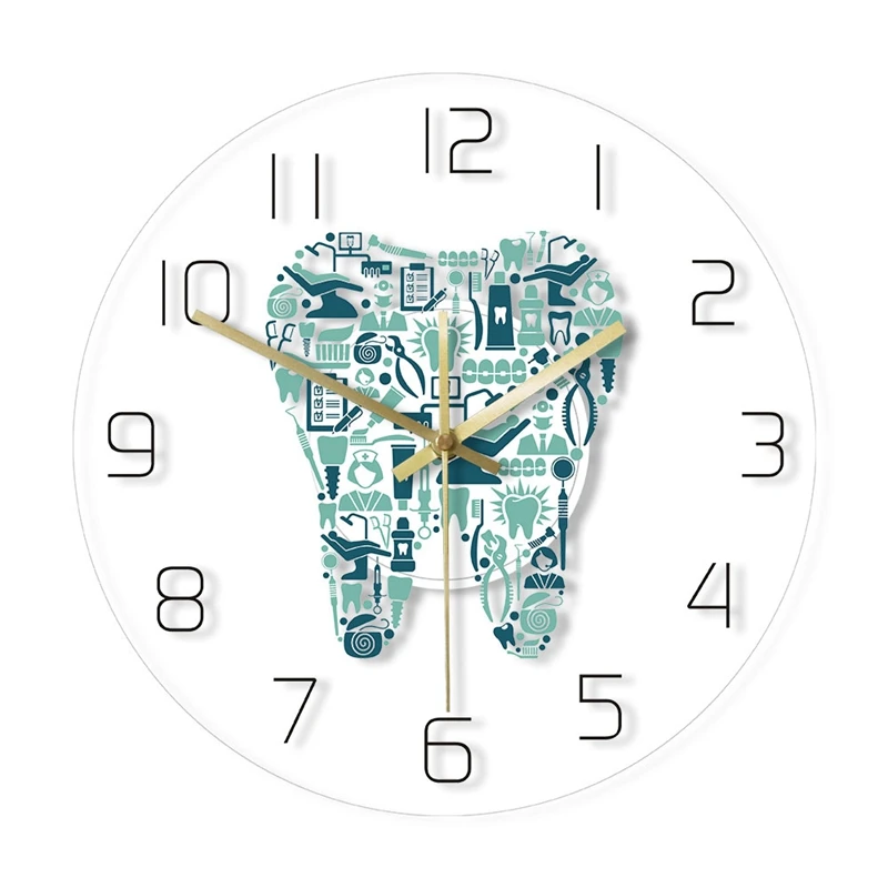 ABSF Colorful  Clinic Tooth Wall Clock  Care Acrylic Hanging Clock Quiet Movement Wall Watch Decor Wall Clock