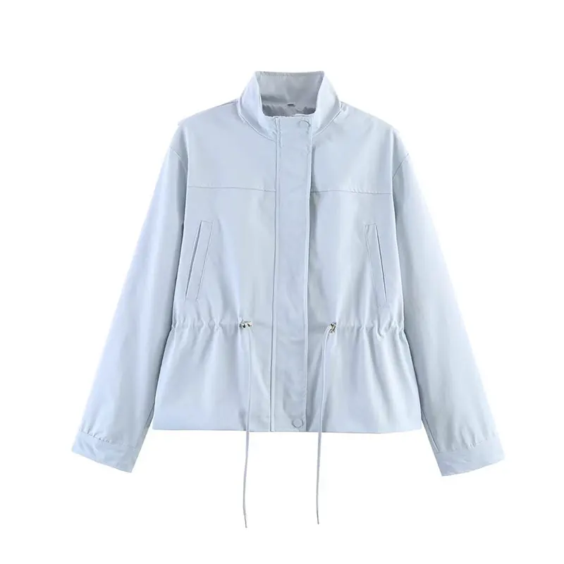 Nlzgsmj 2026 New Spring Autumn Women Stand Collar Drawstring Waist Jacket Loose Long Sleeve Casual Parka Coat view 2