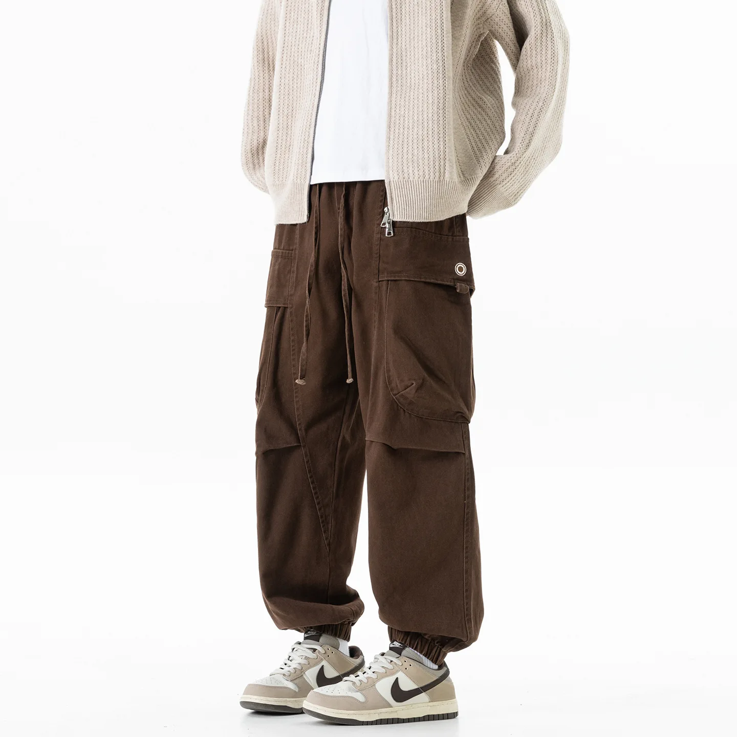 

Мужские повседневные брюки-джоггеры, хлопковые однотонные брюки-карго в корейском стиле, свободные брюки с несколькими карманами на эластичной щиколотке для занятий спортом на открытом воздухе