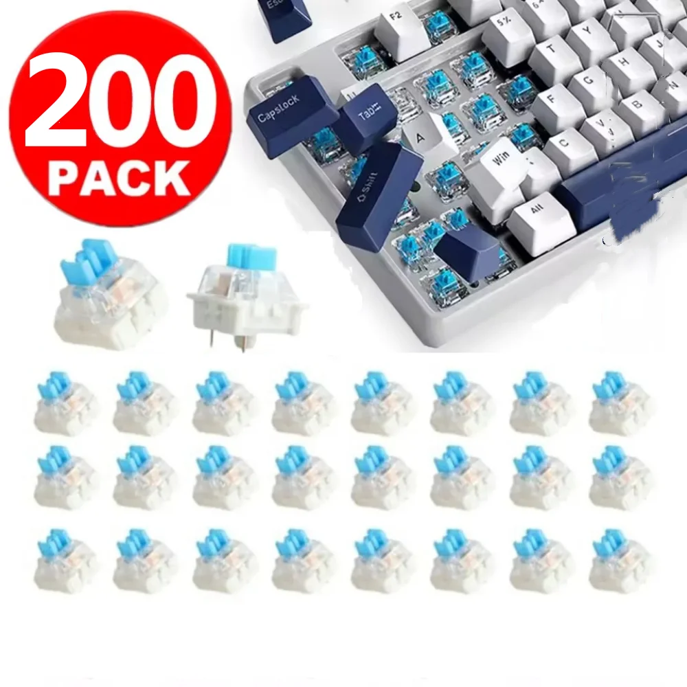 200/10 Peças Interruptor de Teclado Mecânico de Substituição 3 Pinos Cor Azul para Teclados DIY e Teclados Gamer com LED