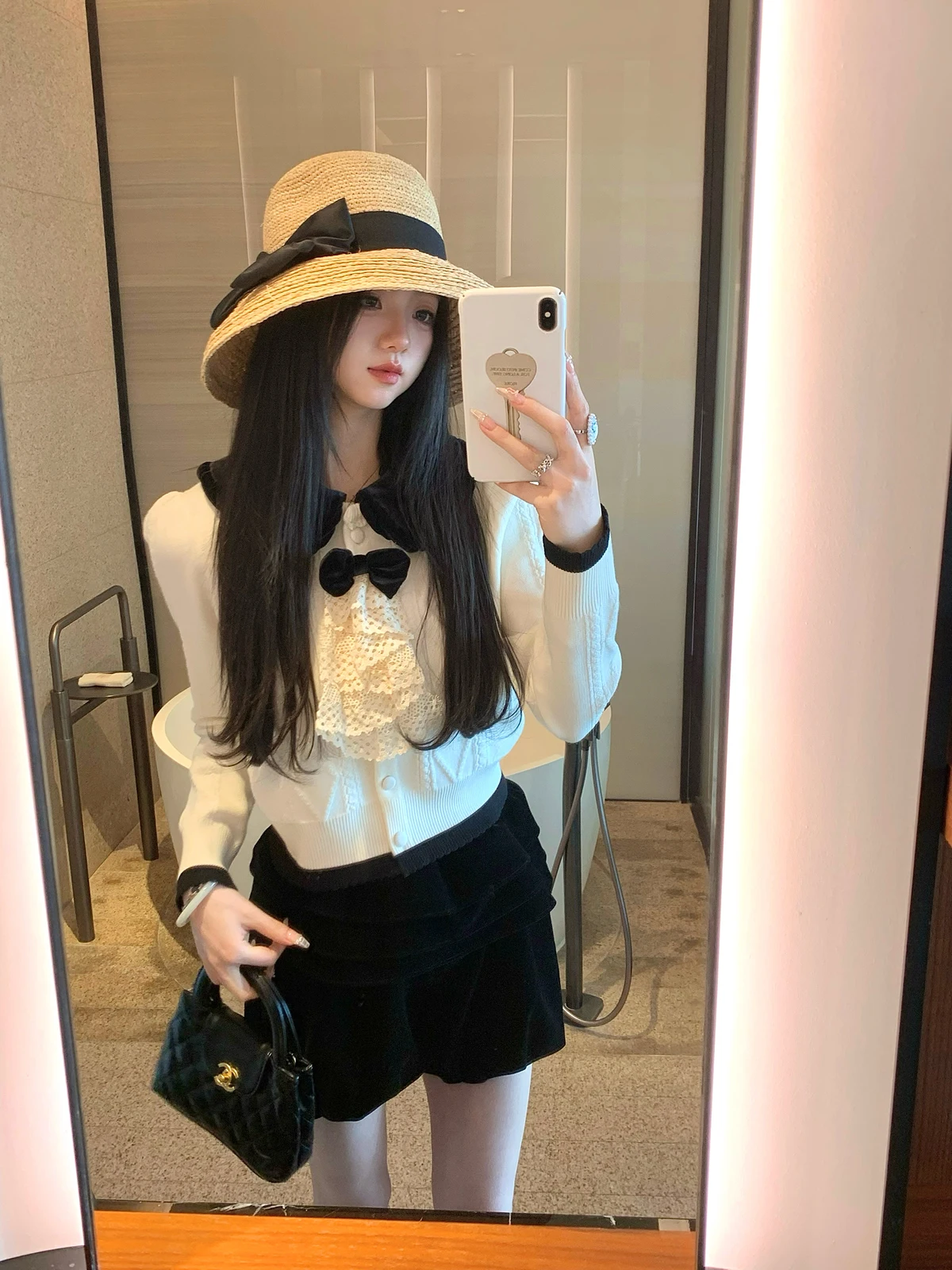 

Sweet Knot Design Knitted Sweater Inner Wear Base Layer Polyester Fiber Princ Sle Waist Cinched Regular Sve