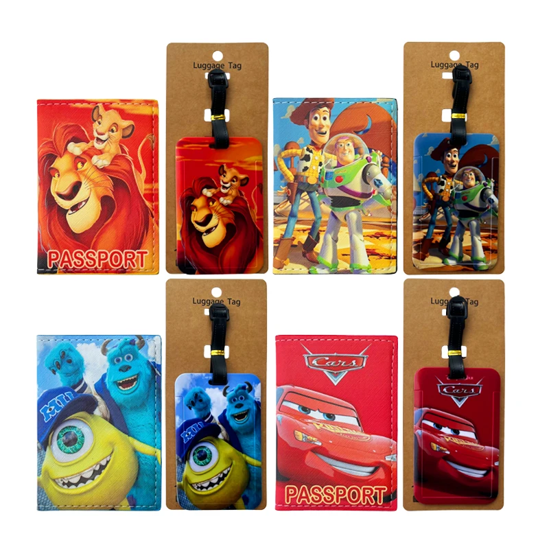 1 Set Disney Cars Porta passaporto e etichette per bagagli Copri passaporto da viaggio Etichetta per bagagli Porta carte d\'identità aziendale