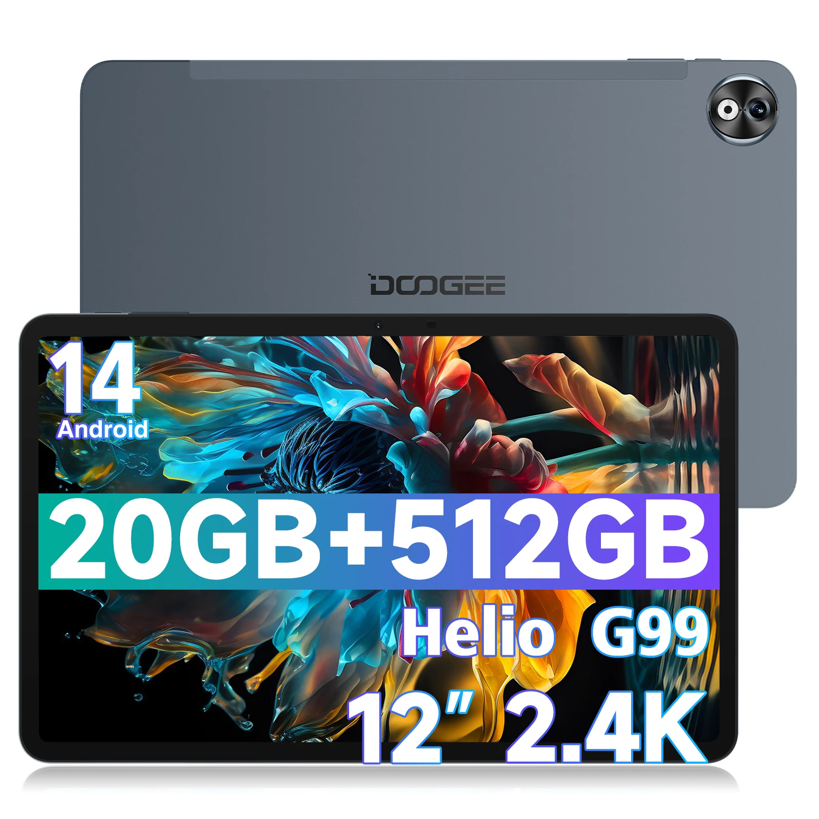 Doogee t40 pro tablet 12 ''ips 2,4 k 20gb (8 12) 512gb android 14 helio g99 6nm 10800mah 18w ladung quad lautsprecher 7,6mm ultra dünn