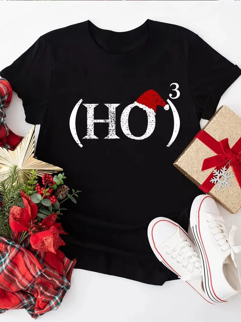 HO HO HO Christmas T-shirt (HO)3 Santa Hat Graphic Tee T-Shirts Retro Short Sleeve Casual Y2k Tops Xmas Holiday Tee Shirts Gift