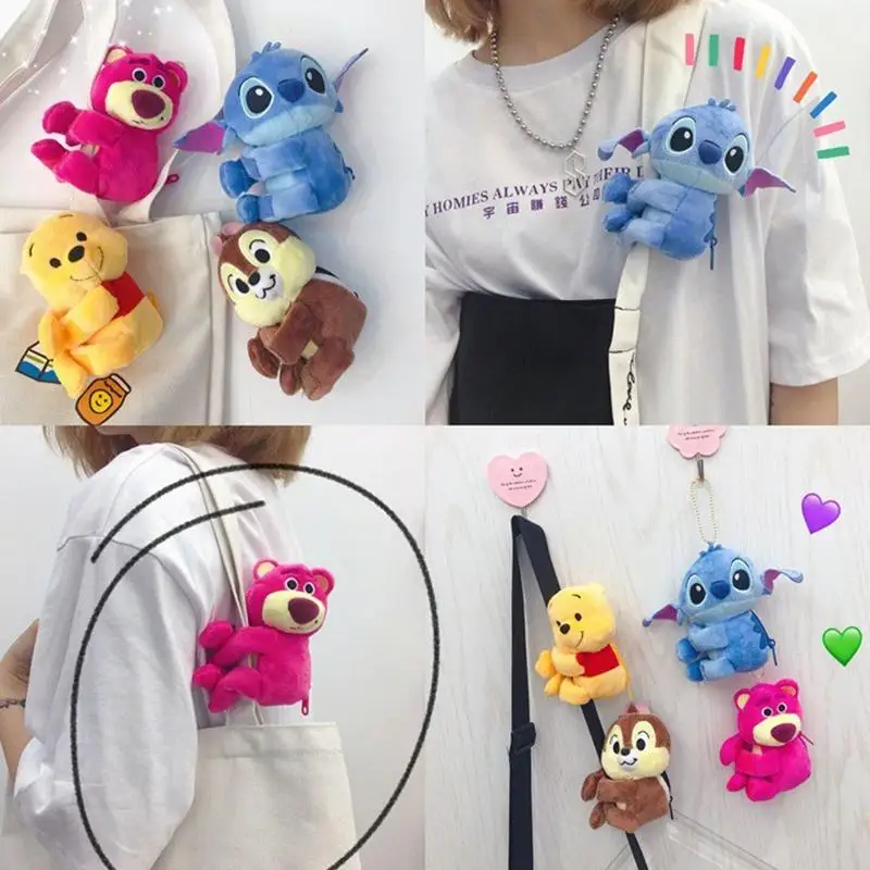 ぬいぐるみバッグぬいぐるみ小銭入れステッチくまのプーさんカップルかわいいバックパックペンダント漫画のおもちゃキーホルダー子供のギフト