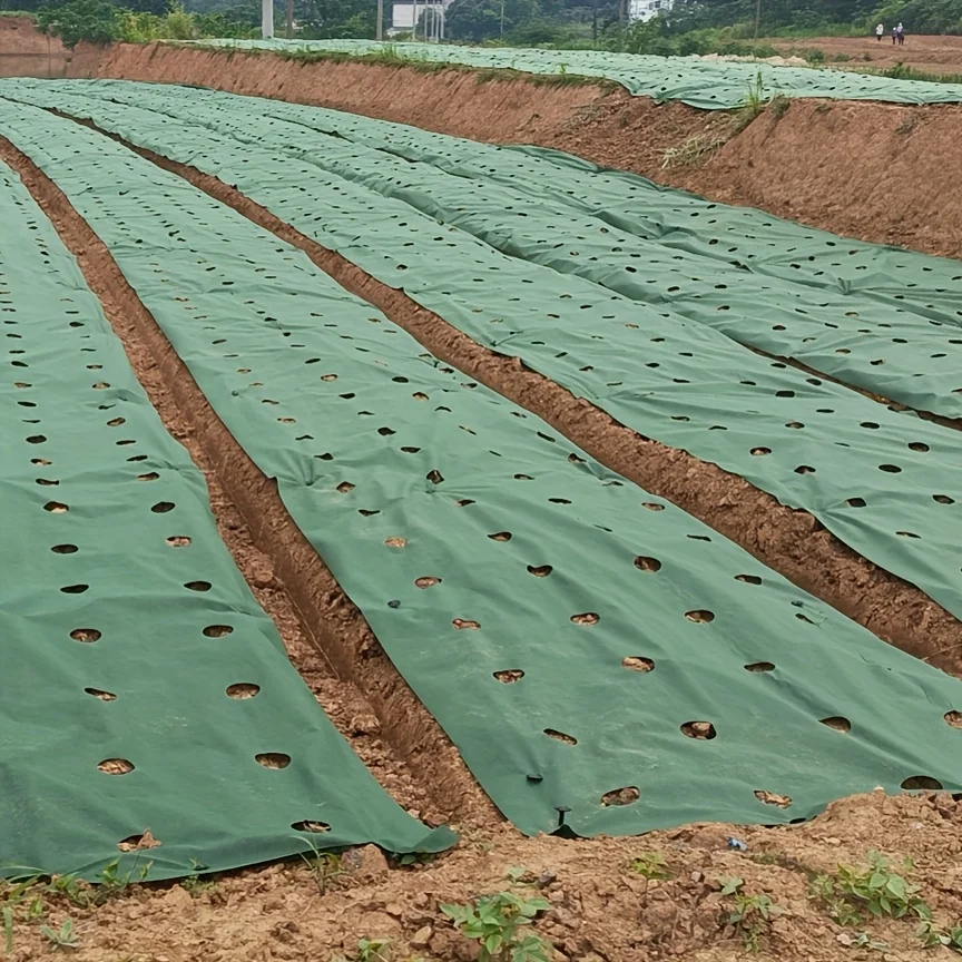Thickened PP Anti-Weed Cloth Garden Ground Cover 10m Perforated, Breathable Water-Permeable 14 Stakes Strawberry Tomato Garden
