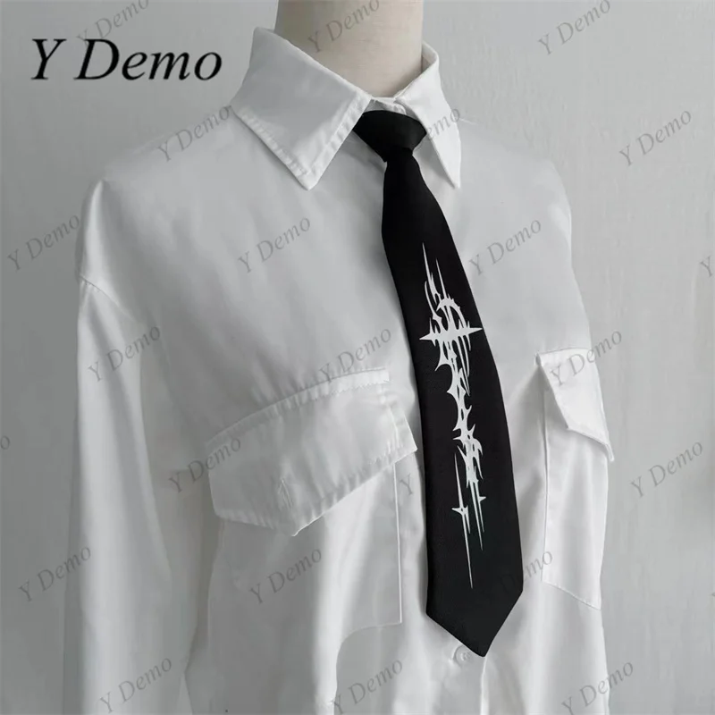 Y Demo Rock Y2k Choker Necktie Thron Pattern Print Adjustable Short Strap Neck Tie