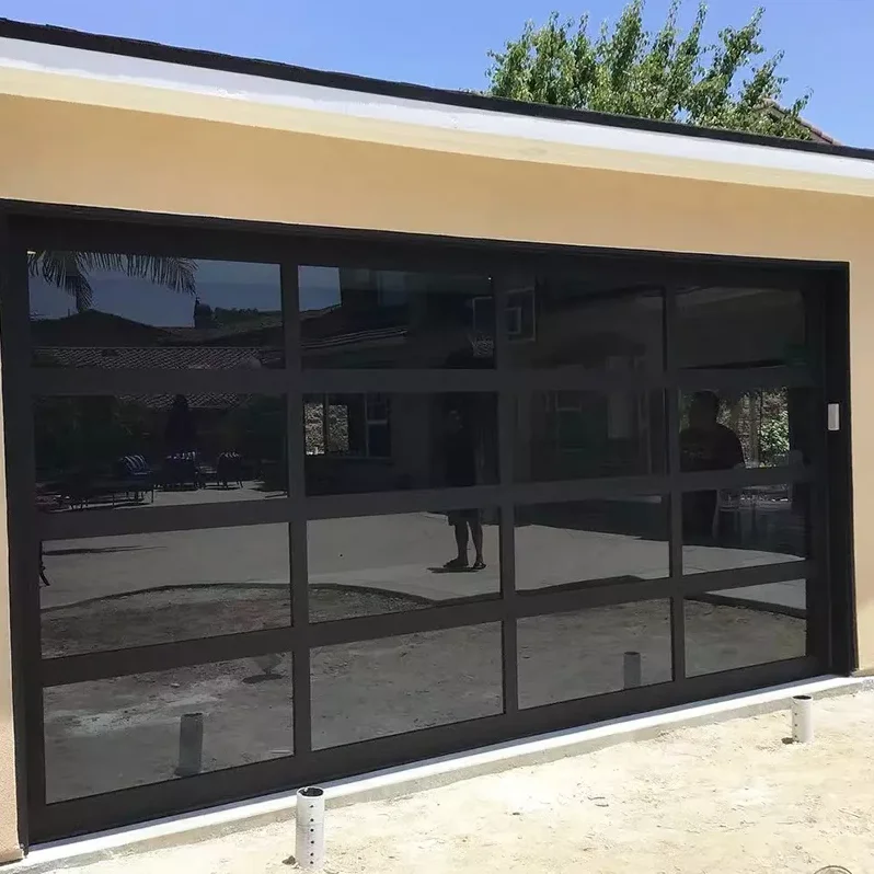 Latest Design Aluminum Frame Frosted Glass Garage Door Durable Outdoor Garage Doors Rainproof Heat Insulation Garage Doors