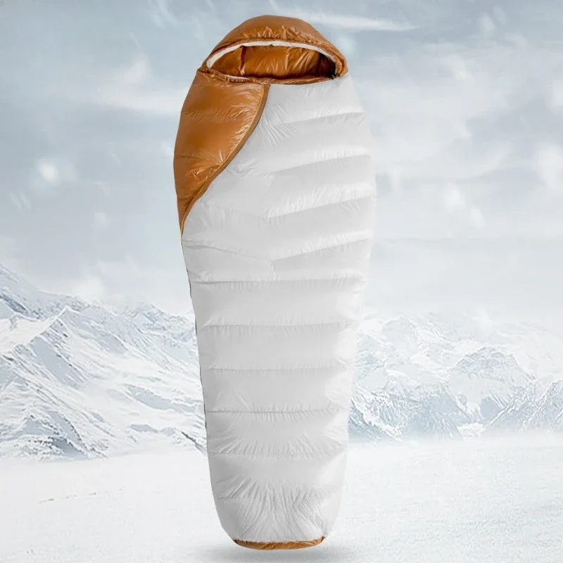 White duck down mummy down sleeping bag, adult outdoor camping, thickened in winter to prevent cold minus 30 degrees