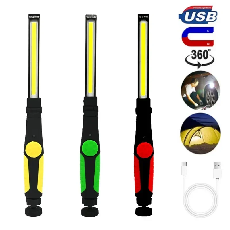 

Портативный светодиодный фонарик USB перезаряжаемый вращающийся складной нижний магнит COB рабочий свет для наружного кемпинга ремонт автомобиля